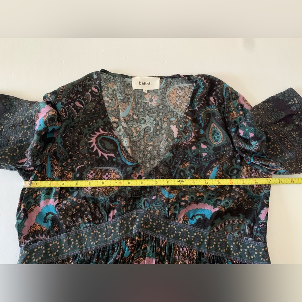 ba&sh Zelda Border Print Multicolor V-neck Dress Women’s Size 3 (US L) - Picture 8 of 11